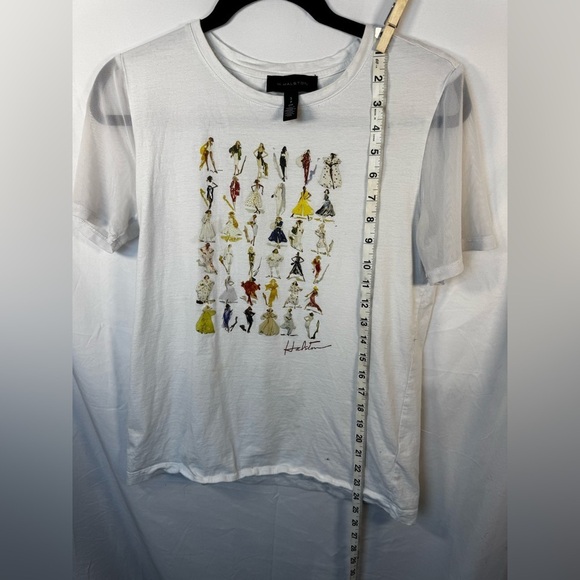 H by HALSTON Mesh Sleeve Graphic T Shirt Women Fashion Size S - Picture 10 of 11